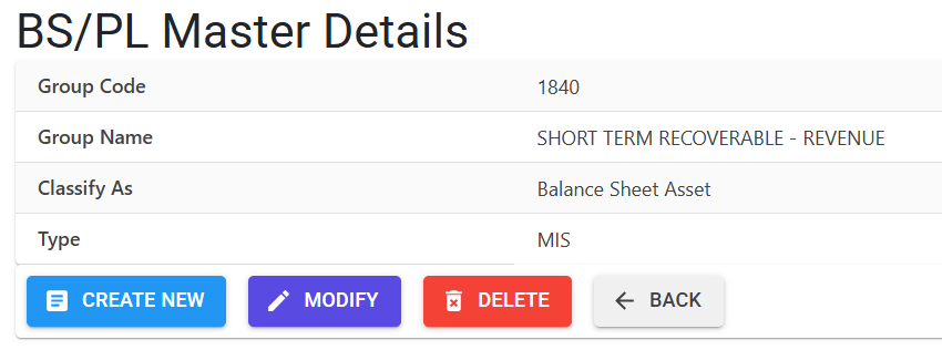 BS/PL Master Details