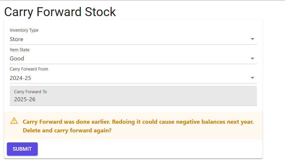Carry Forward Stock Transition