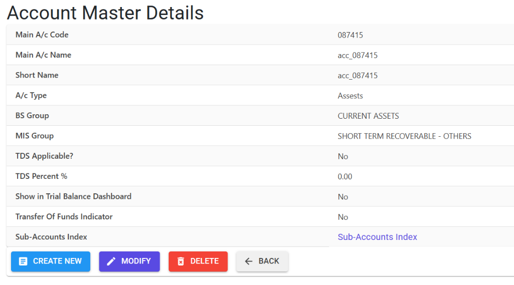 Account Master Details