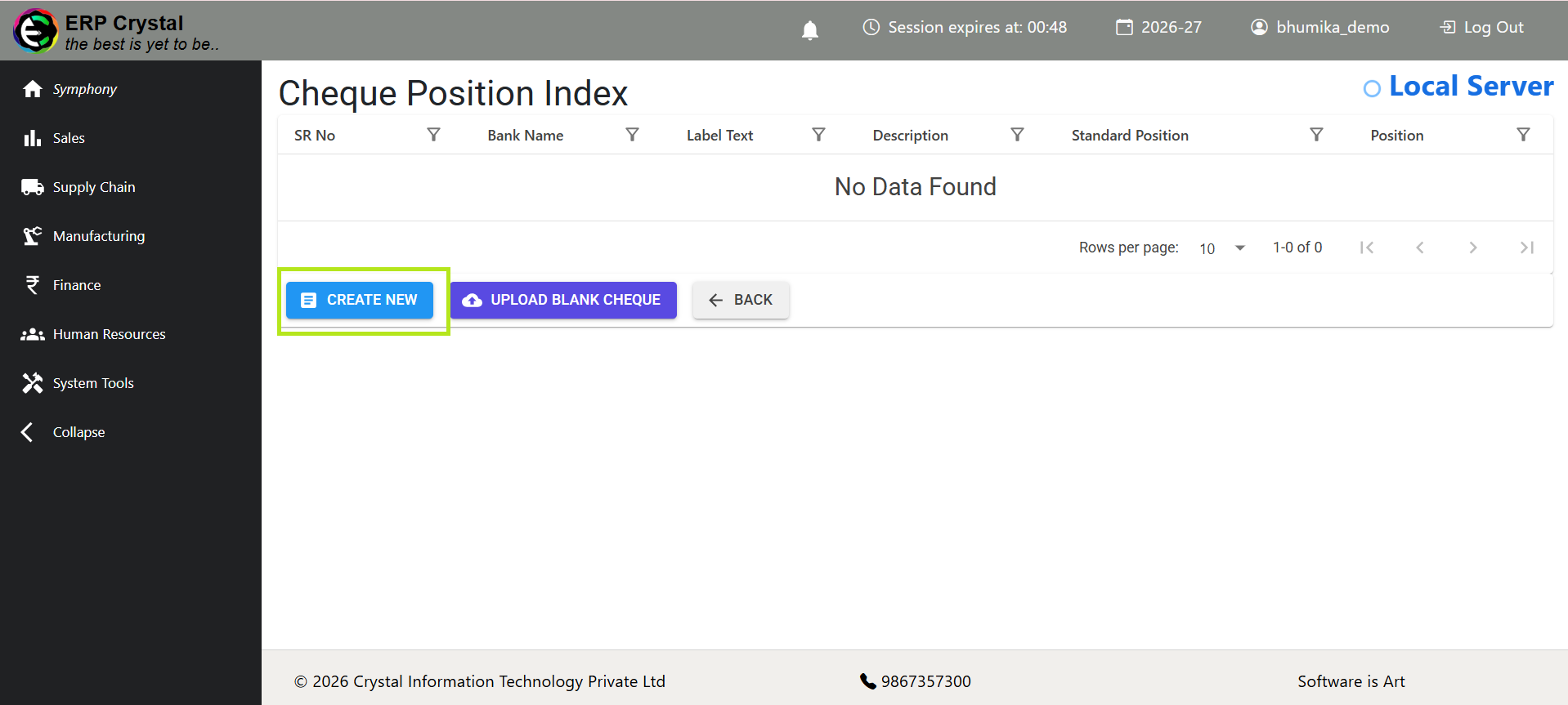 Cheque Position Index