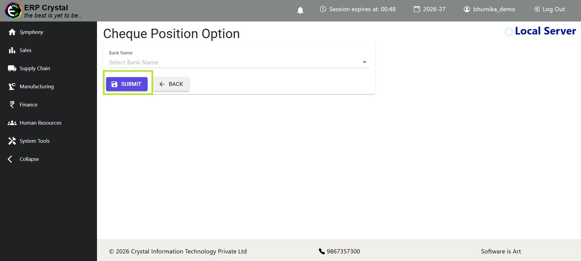 Cheque Position Option