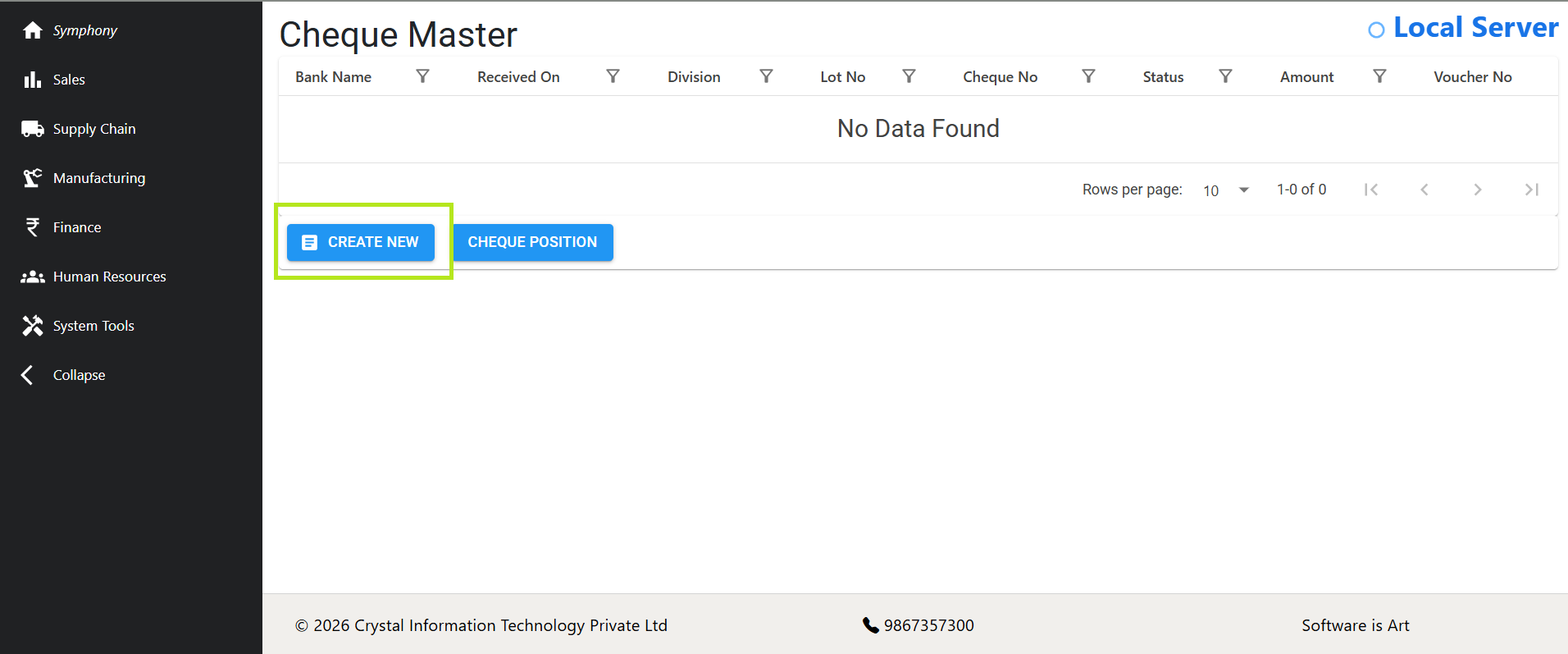 Cheque Master Index