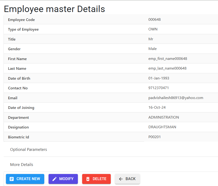 Employee Master Details
