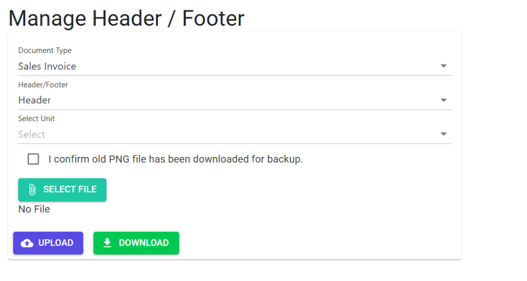 Manage Header / Footer Interface