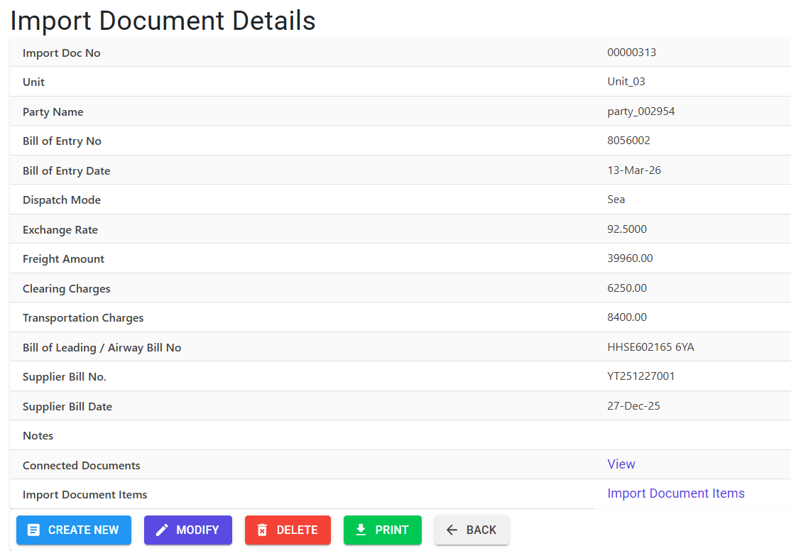 Import Document Details