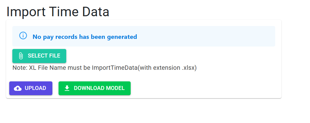 Time Data Import Screen