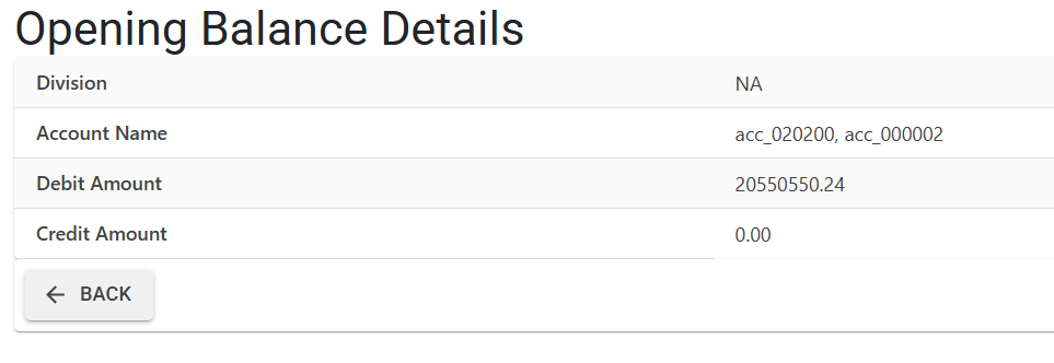 Opening Balance Details