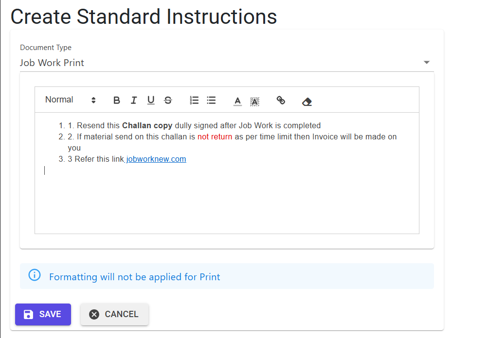 Create Standard Instructions