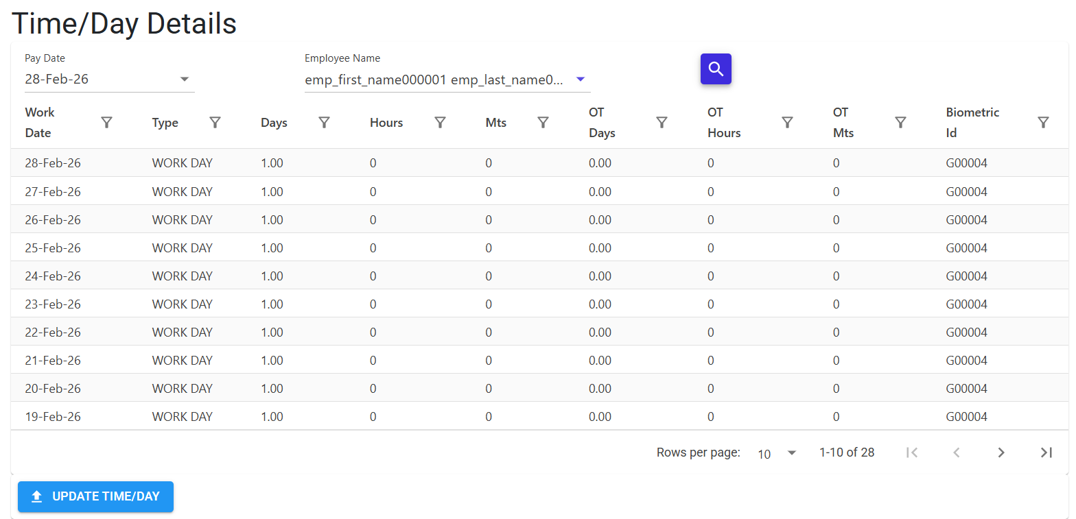 Time Day Index Screen