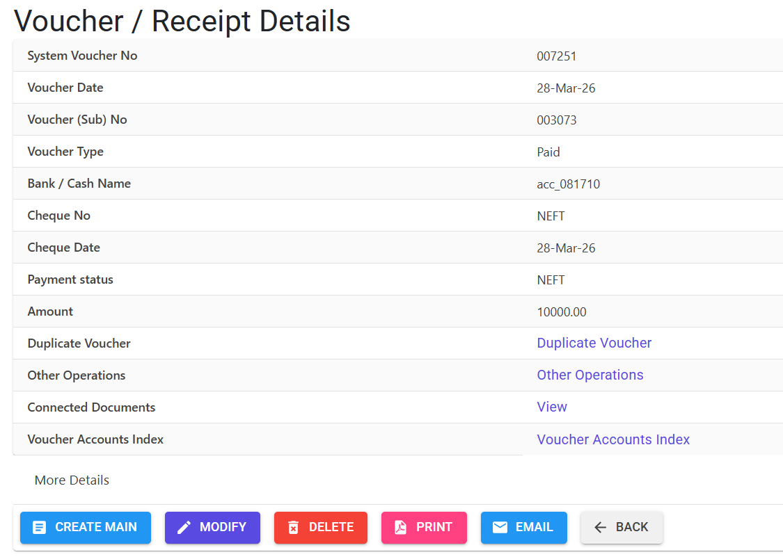 Voucher Details Screen