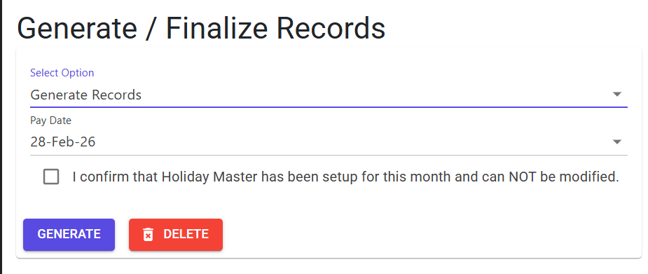 Payroll Setup Screen